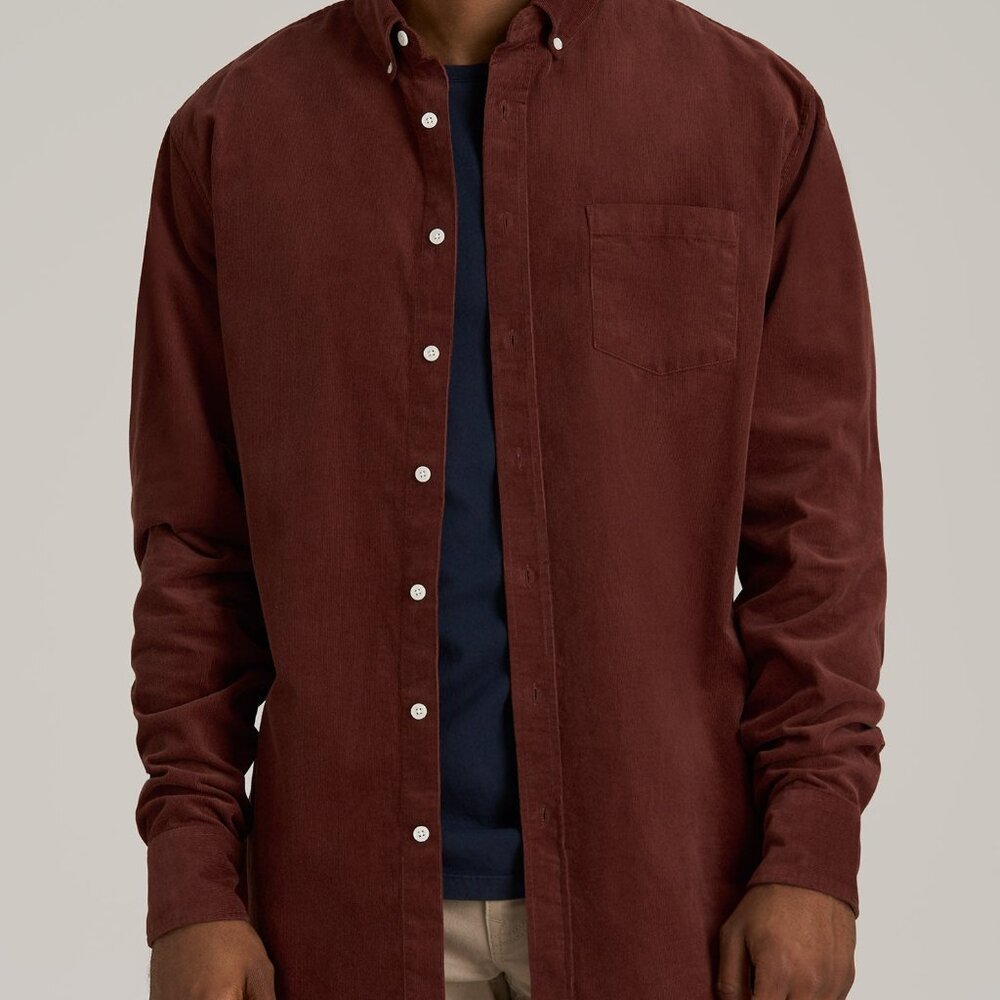 American Tall Pincord Button Shirt for Tall Men in Intense Rust Size LL / Tall /